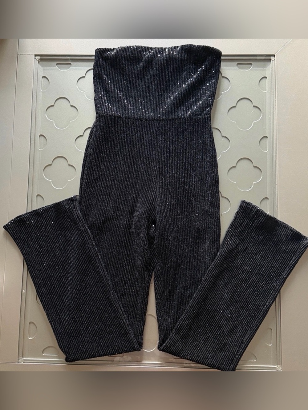 🆕 WILD FABLE Black Sequin Jumpsuit NWT Size XS Strapless - Picture 7 of 16